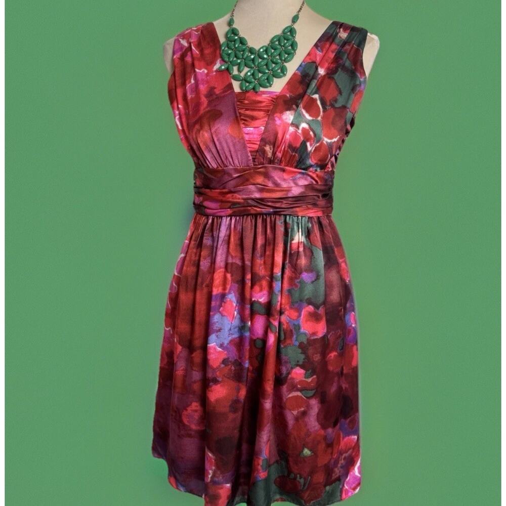 Banana Republic Silk Watercolor Jewel Tone Abstract Dress | Quiet Luxury| Glam